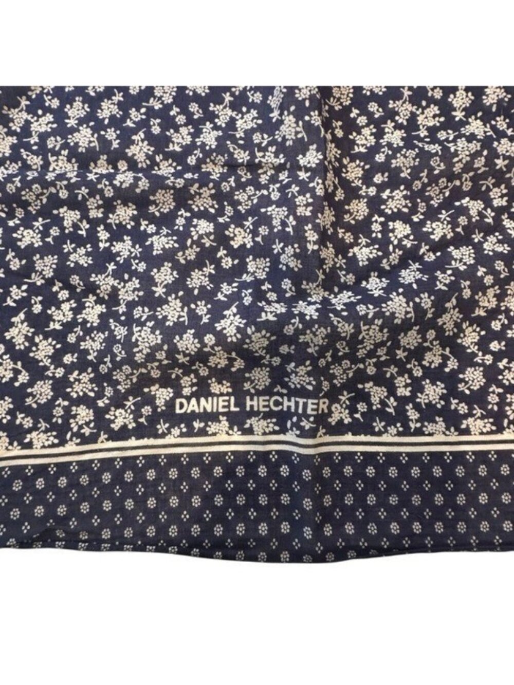 Daniel Hechter Paris Scarf Blue Floral Print Bonbon Fins 26" Square Cotton - Picture 3 of 6